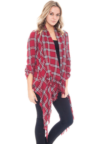 Cardi - Plaid Roll Up Sleeve