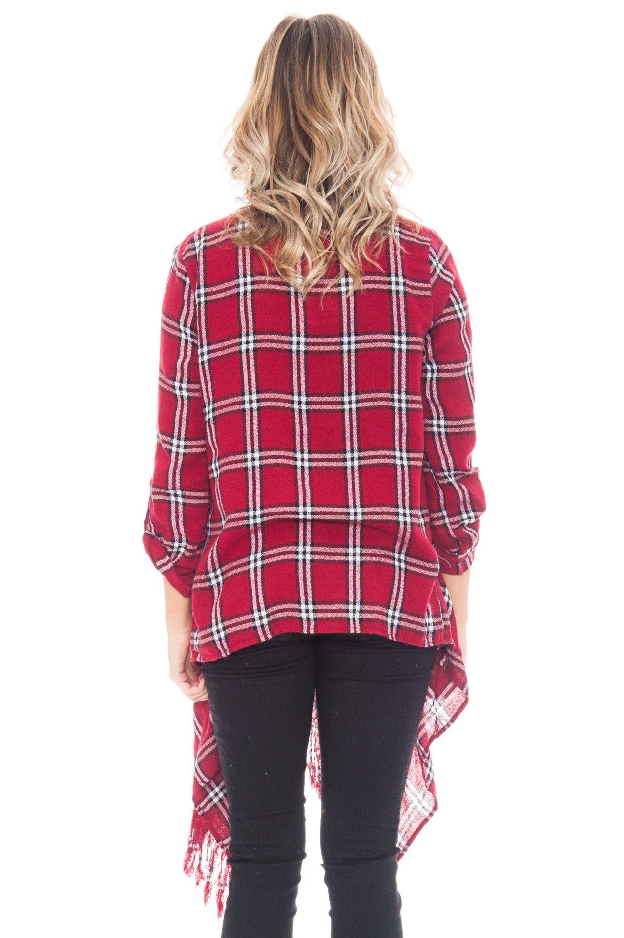 Cardi - Plaid Roll Up Sleeve
