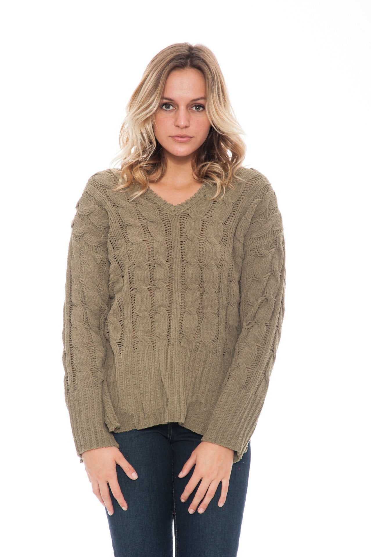 Sweater - Side Slit Cable Knit Top by Paper Crane