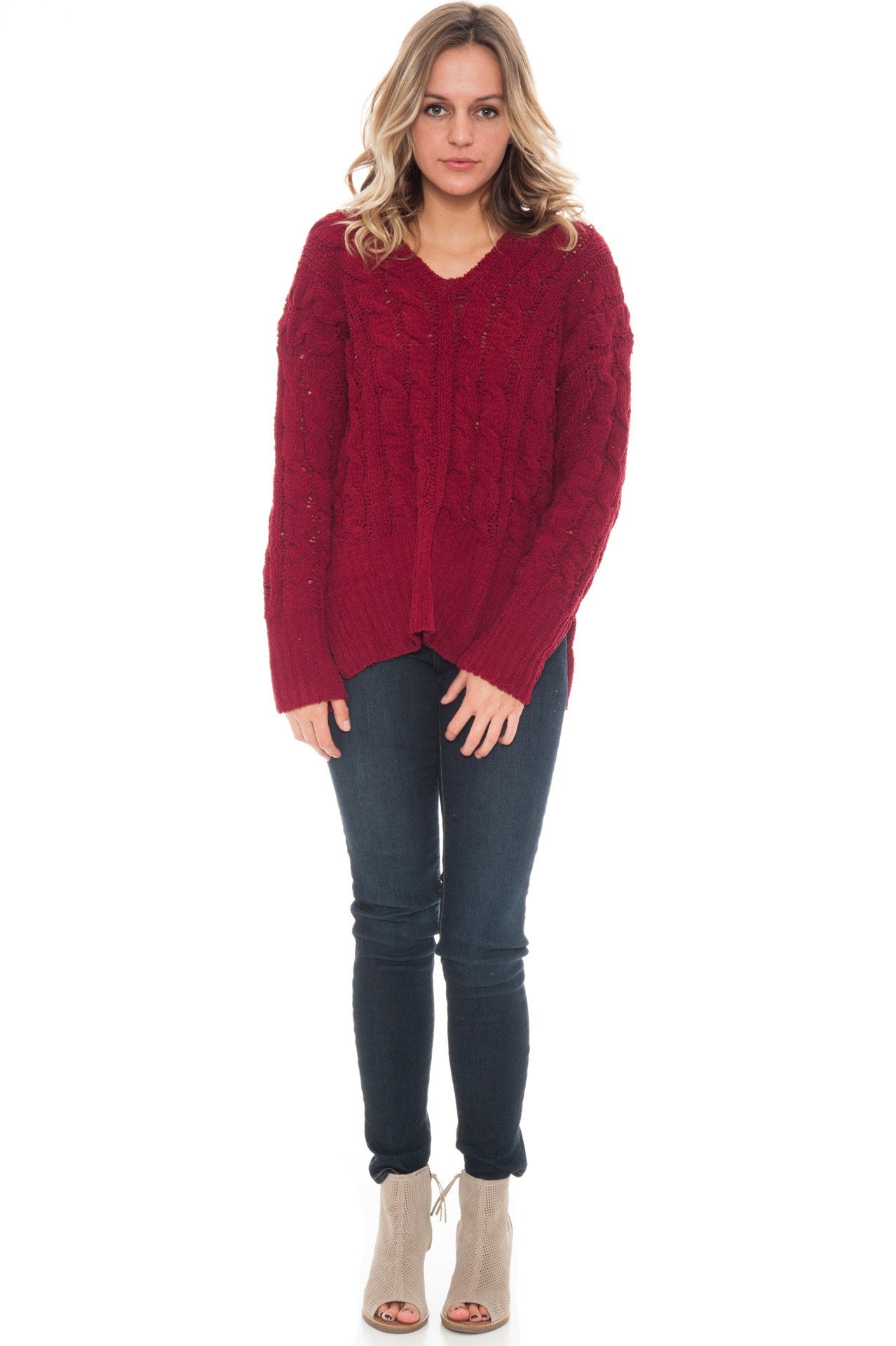 Sweater - Side Slit Cable Knit Top by Paper Crane
