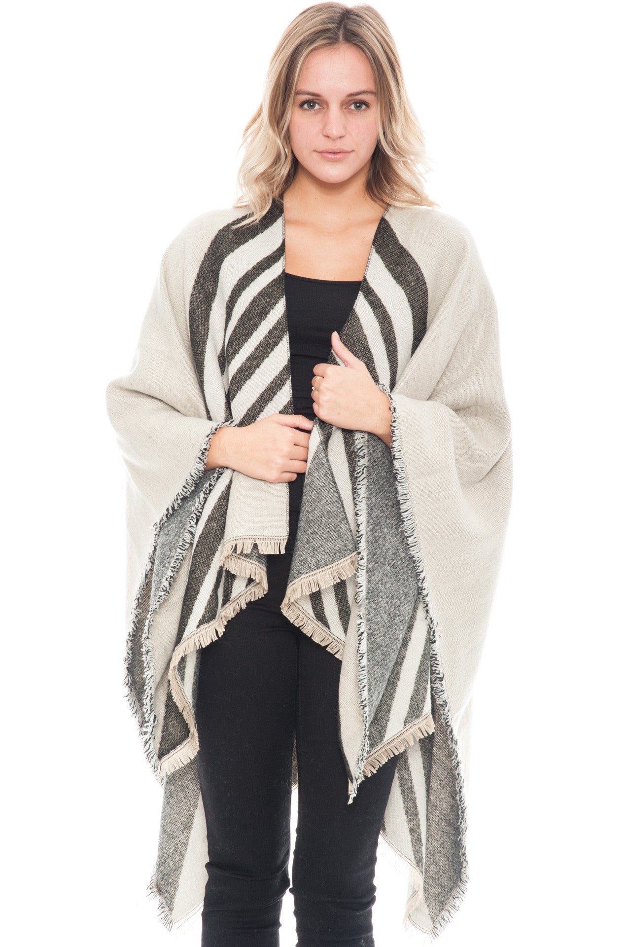 Poncho - Point Striped Blanket
