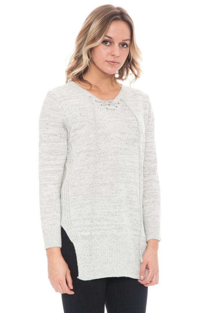 Sweater - Two tone Lace Up By Paper Crane