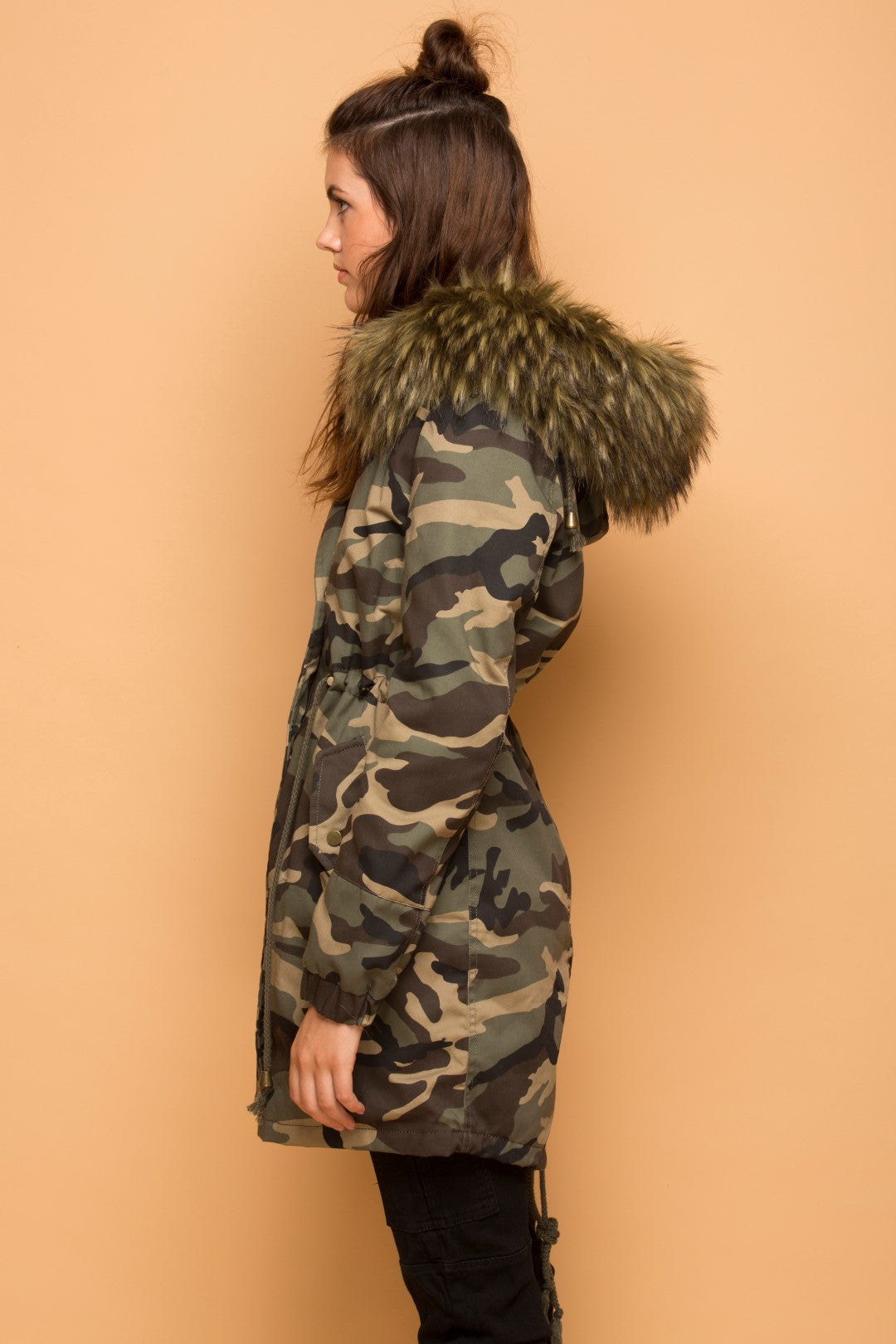 Camouflage parka with fur hood clearance